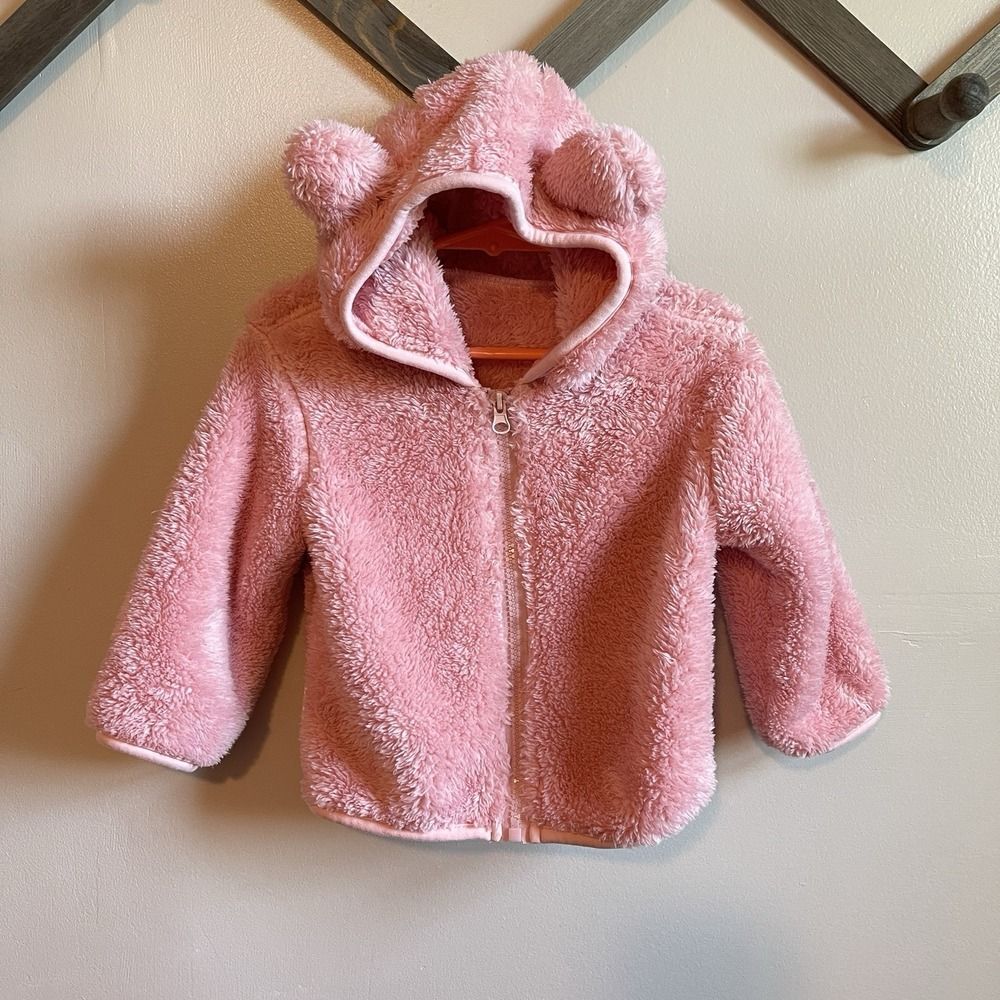 Fuzzy Soft Pink Bear Zip Jacket | 18-24m to 2T